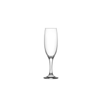 Kieliszek do szampana EMPIRE marki LAV o pojemności 220 ml. Smukła, przezroczysta czasza na eleganckiej nóżce, ujęta na wprost na czystym, białym tle.