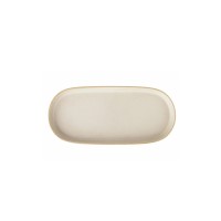 Jasnoszary półmisek Zen marki Verlo o wymiarach 29 x 13,5 cm. Owalne naczynie ceramiczne o minimalistycznym designie, widok z góry na gładką powierzchnię.