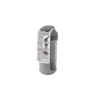 Szary shaker sportowy BergHOFF Leo 0,5 l z przezroczystym okienkiem i miarką. Na etykiecie napis: Ergonomic flip cap, Integrated powder compartment, Leo.
