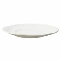 Biały talerz płytki Sense marki Verlo o średnicy 28,5 cm. Naczynie o minimalistycznym designie z delikatnie fakturowanym brzegiem, widoczne z profilu.