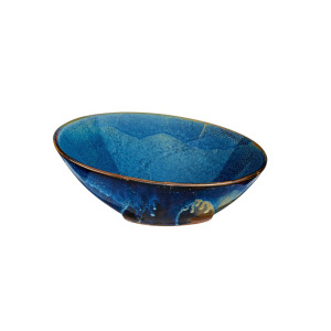 Misa bufetowa 30,5 cm DEEP BLUE marki Verlo. Ceramiczna salaterka o owalnym kształcie, głębokim niebieskim kolorze z cieniowaniem i brązowym wykończeniem