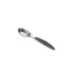 Łyżka do lodów Gerlach SOLID NK312C ze stali nierdzewnej z ergonomiczną, szarą rękojeścią. Na uchwycie widoczne wytłoczone logo marki z datą 1760. Widok z