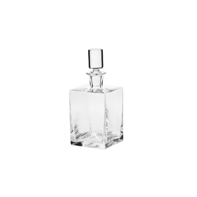 Przezroczysta szklana karafka Caro marki Krosno Glass o pojemności 750 ml. Naczynie o kwadratowej podstawie z dopasowanym szklanym korkiem na białym tle.