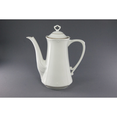 Biały porcelanowy imbryk 1,20 l z serii B014 Kamelia marki Chodzież. Elegancki czajnik o klasycznym kształcie z delikatnym zdobieniem i złotą linią na