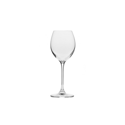 Kieliszek do wina białego VENEZIA od Krosno Glass o pojemności 280 ml. Przezroczyste szkło o klasycznym, eleganckim kształcie na smukłej nóżce, widok z przodu.