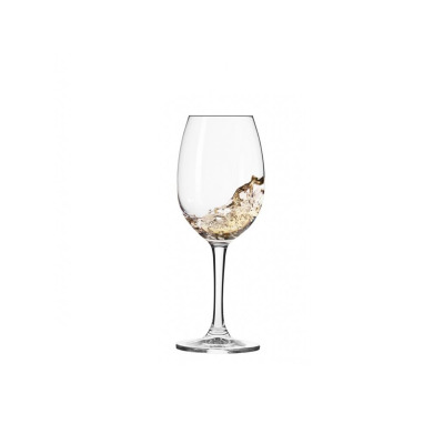 Kieliszek do wina białego Elite marki Krosno Glass o pojemności 270 ml z dynamicznie wirującym trunkiem wewnątrz, ujęty na czystym, białym tle.
