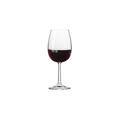 Kieliszek do wina czerwonego Pure marki Krosno Glass o pojemności 390 ml. Przezroczyste szkło o klasycznym kształcie wypełnione do połowy głębokim, czerwonym