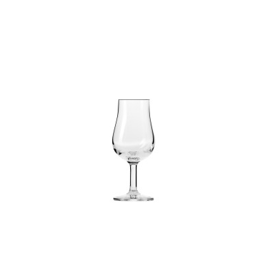 Przezroczysty kieliszek tastingowy do whisky Pure marki Krosno Glass o pojemności 110 ml. Smukła czasza na krótkiej nóżce, widok z przodu na białym tle.