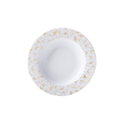 Talerz głęboki 22,5 cm z kolekcji MIX & MATCH Cosmopolitan od Ćmielów Design Studio. Biała porcelana z delikatnym, złotym roślinnym ornamentem na szerokim