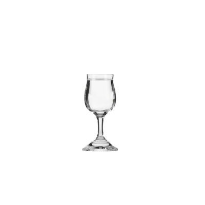 Przezroczysty kieliszek do wódki GEMA marki Krosno Glass o pojemności 25 ml. Klasyczne szklane naczynie na krótkiej nóżce, ukazane na białym tle w ujęciu