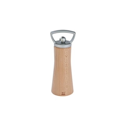 Młynek do soli Peugeot ALES w kolorze naturalnego drewna o wysokości 16 cm. Klasyczny, elegancki design z metalowym uchwytem w kształcie łuku na szczycie.