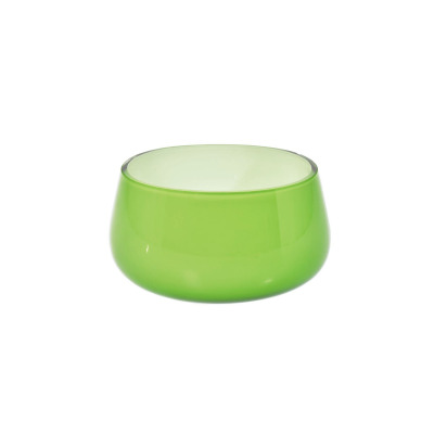 Duża salaterka Horizon marki Krosno Glass o średnicy 28 cm. Wykonana z gładkiego, zielonego szkła o nowoczesnym, zaokrąglonym kształcie z jasnym wnętrzem.