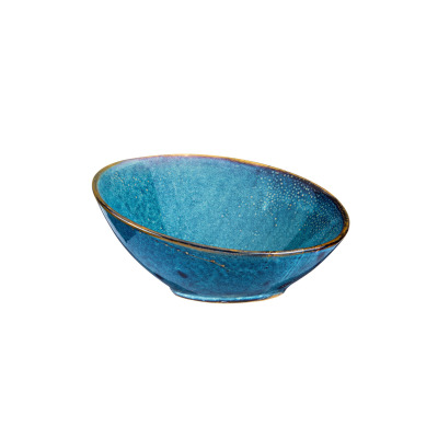 Misa bufetowa Verlo DEEP BLUE o średnicy 25 cm. Ceramiczna salaterka w głębokim, niebieskim odcieniu z nieregularną, nakrapianą teksturą i ciemniejszym rantem.
