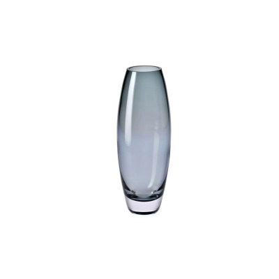 Szklany wazon Krosno Glass o wysokości 30 cm w odcieniu szarości. Smukły, owalny kształt z grubym, przezroczystym dnem, wyeksponowany na białym tle.