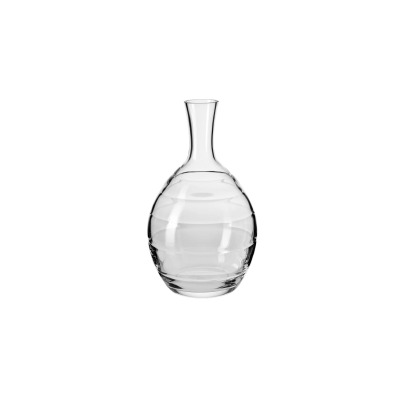 Szklany wazon Allium od Krosno Glass o wysokości 31 cm. Przezroczyste naczynie o pękatym kształcie z poziomymi żłobieniami, widoczne na białym tle.