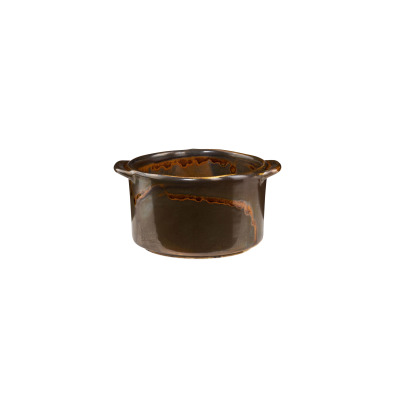 Ramekin Verlo FIRE o średnicy 9,5 cm w kolorze głębokiego brązu z charakterystycznymi, miedzianymi przetarciami na krawędziach. Ceramiczna salaterka z