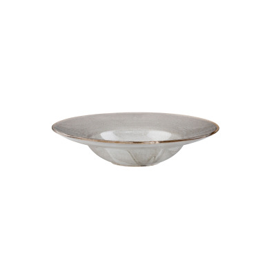 Talerz głęboki do pasty Verlo Wikle o średnicy 28,5 cm w odcieniu szarości. Ceramiczne naczynie o rustykalnym wykończeniu, szerokim rancie i profilowanym dnie.