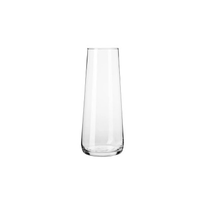 Przezroczysty wazon Pure marki Krosno Glass o wysokości 24 cm. Szklane naczynie o minimalistycznym, lekko zwężającym się ku górze kształcie na białym tle.
