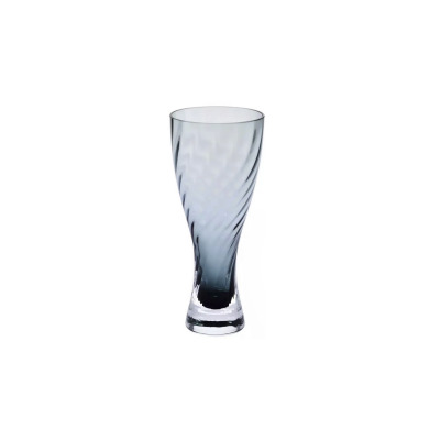 Szklany wazon Krosno Glass o wysokości 25 cm w odcieniu szaro-niebieskim. Smukły kształt z ozdobnym, spiralnym żłobieniem ścianek i stabilną, przezroczystą
