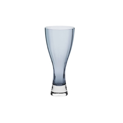 Szklany wazon Krosno Glass o wysokości 32 cm w odcieniu szaro-niebieskim. Eleganckie naczynie o smukłej, zwężanej ku dołowi formie z przezroczystą podstawą.