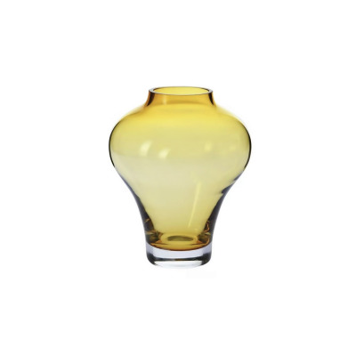 Bursztynowy wazon Amfora marki Krosno Glass o wysokości 22 cm. Szklane naczynie o pękatym kształcie z szeroką szyjką, osadzone na stabilnej, przezroczystej