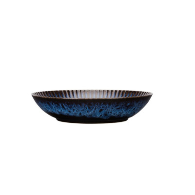 Talerz głęboki 22 cm STONEWARE S006T COSMOS marki Lubiana. Naczynie o karbowanym rancie i głębokim, niebiesko-czarnym wybarwieniu z efektem cieniowania. Widok