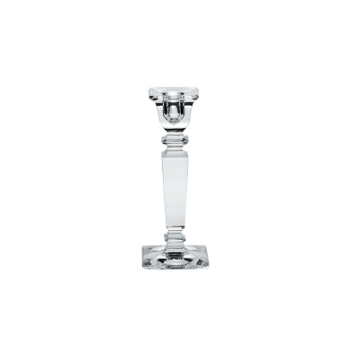 Elegancki świecznik kryształowy Carla marki Bohemia o wysokości 30,5 cm. Przezroczysty, szklany przedmiot o geometrycznej formie z kwadratową podstawą i smukłą