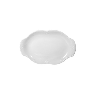 Biały, owalny półmisek 28 cm z kolekcji Kamelia marki Chodzież. Eleganckie naczynie z porcelany o klasycznym kształcie, ozdobione subtelnymi reliefami na