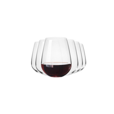 Zestaw sześciu szklanek do wina DIVINE marki Krosno Glass o pojemności 500 ml. Przezroczyste szkło o minimalistycznym kształcie, jedna szklanka wypełniona