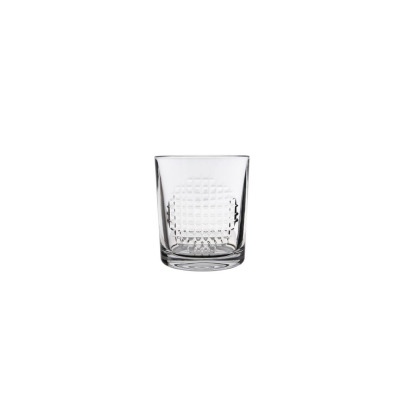 Szklanka kryształowa Bohemia MAGNIFIER o pojemności 320 ml. Przezroczyste naczynie o prostym kształcie z charakterystycznym, wypukłym wzorem w kratkę na