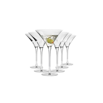 Zestaw sześciu eleganckich kieliszków do martini Krosno Divine o pojemności 170 ml. Przezroczyste szkło o klasycznym kształcie, w centralnym kieliszku zielona