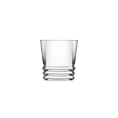Szklanka do whisky LAV Elegan o pojemności 315 ml. Przezroczyste szkło o nowoczesnym designie z charakterystycznymi, poziomymi żłobieniami w dolnej części.