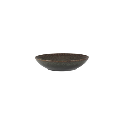 Talerz głęboki 22,3 cm STONEWARE S010T Jade marki Lubiana o zaokrąglonym kształcie, wykonany z kamionki w odcieniach brązu i zieleni z subtelnym żłobkowaniem.