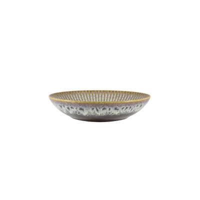 Talerz głęboki 22 cm STONEWARE S009T Meteor Daisy marki Lubiana o zaokrąglonym kształcie, z charakterystycznym nakrapianym wzorem w odcieniach brązu i bieli.