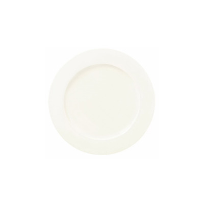 Biały talerz płytki Forte marki Verlo o średnicy 27 cm. Klasyczna, minimalistyczna zastawa stołowa z gładkiej porcelany, widok z góry na okrągły kształt