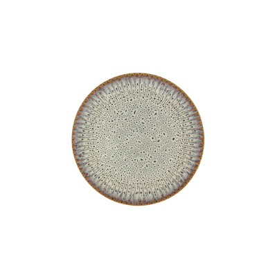 Talerz płytki 27 cm Lubiana STONEWARE S009T Meteor Daisy o okrągłym kształcie, z nakrapianą teksturą w odcieniach beżu i szarości oraz dekoracyjnym
