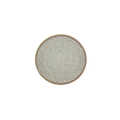 Talerz deserowy 20,5 cm STONEWARE S009T Meteor Daisy marki Lubiana. Okrągłe naczynie z kamionki o nakrapianym wzorze w odcieniach beżu i brązu z ciemnym rantem.