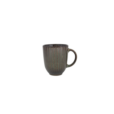 Kubek Lubiana 350 ml z kolekcji STONEWARE S010T Jade w odcieniu zieleni. Ceramiczne naczynie o żłobkowanej fakturze i błyszczącym wykończeniu, ujęte z profilu.