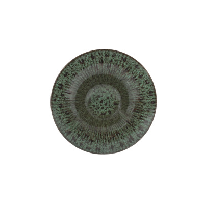 Talerz głęboki do pasty Lubiana STONEWARE S010T Jade o średnicy 30,5 cm. Ceramiczne naczynie w odcieniach zieleni z ciemnymi, nakrapianymi wzorami i widoczną