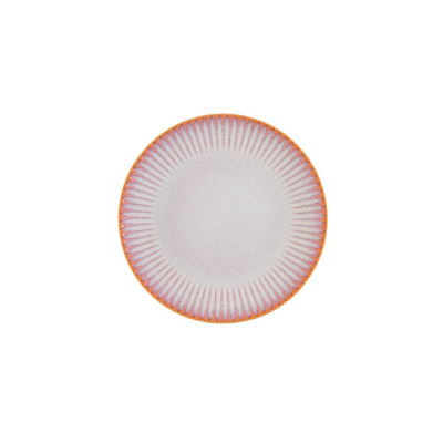 Talerz płytki 27 cm Lubiana STONEWARE S011T Blush Daisy o okrągłym kształcie, z delikatną, promienistą teksturą w odcieniach różu i beżu na krawędziach.