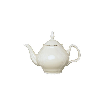 Kremowy czajnik porcelanowy Bernadotte Ivory Gold marki Thun o pojemności 1,20 l. Klasyczny imbryk z delikatnym reliefem, złotym zdobieniem i eleganckim