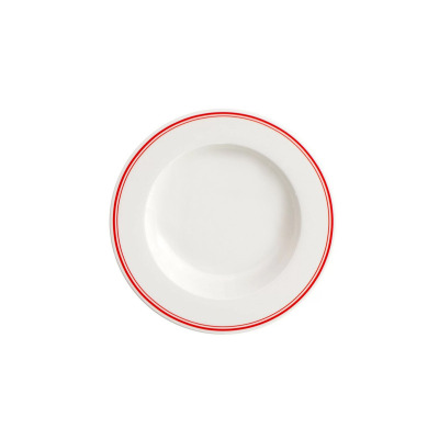 Talerz głęboki Forte Rivo marki Verlo o średnicy 26 cm. Białe naczynie z porcelany z charakterystycznym zdobieniem w postaci dwóch cienkich, czerwonych linii