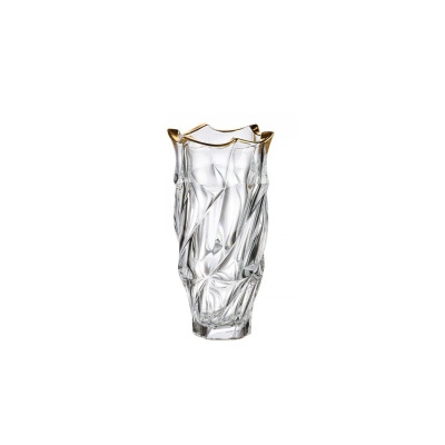 Wazon kryształowy Bohemia Flamenco Soft Belt Gold o wysokości 30 cm. Przezroczyste szkło o geometrycznej, fasetowanej fakturze z eleganckim, złotym