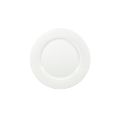 Biały talerz płytki 26 cm z kolekcji CORONA marki Lubiana. Klasyczna, gładka porcelana o minimalistycznym designie, widok z góry na okrągłe naczynie.