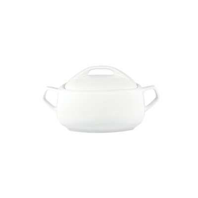 Biała waza Ćmielów z kolekcji Pułaski o pojemności 3 litrów. Klasyczna porcelanowa naczynie z pokrywką, uchwytami po bokach i minimalistycznym, niedekorowanym
