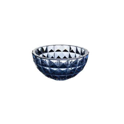 Misa kryształowa Bohemia DIAMOND Smokey Blue o średnicy 28 cm. Szklana owocarka w kolorze przydymionego błękitu z geometrycznym, diamentowym szlifem ścianek.