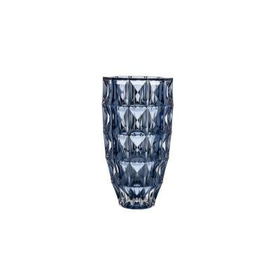 Wazon kryształowy Bohemia Diamond Smokey Blue o wysokości 28 cm. Szklane naczynie w kolorze przydymionego błękitu z geometrycznym, diamentowym szlifem