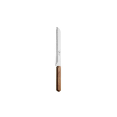 Nóż do chleba Richardson Sheffield R035 Timber o długości 20 cm z ząbkowanym ostrzem i ergonomiczną rękojeścią z drewna, widoczny na białym tle.
