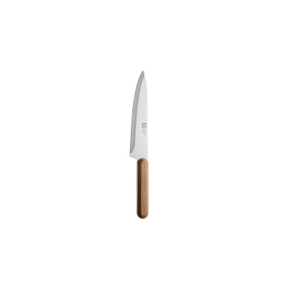 Nóż szefa kuchni 20 cm Richardson Sheffield R035 Timber z ostrą stalową głownią i ergonomiczną rękojeścią z ciemnego drewna. Widoczne logo marki na ostrzu.