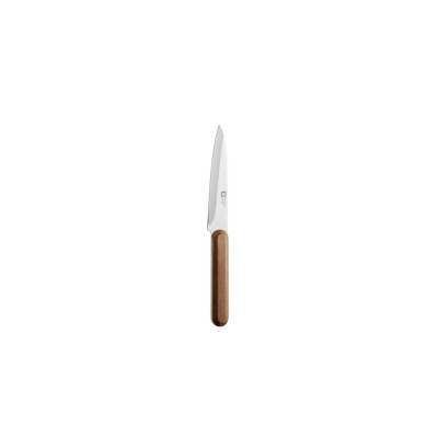 Nóż uniwersalny Richardson Sheffield R035 Timber 13 cm z gładkim ostrzem ze stali nierdzewnej i ergonomiczną rękojeścią z ciemnego drewna, widok z góry.